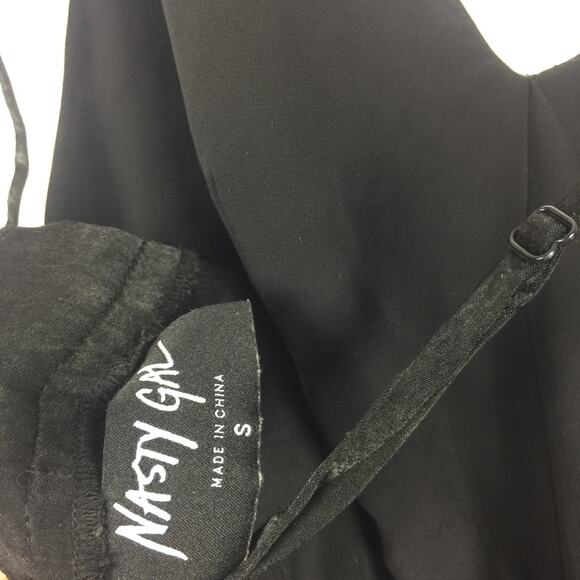 Nasty Gal Black Satin Open Back Surplice Cocktail Tapered Jumpsuit Small - Picture 5 of 12